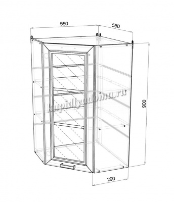 Шкаф верхний угловой высокий со стеклом ВВУС550 кухня Агава (Акация белая)